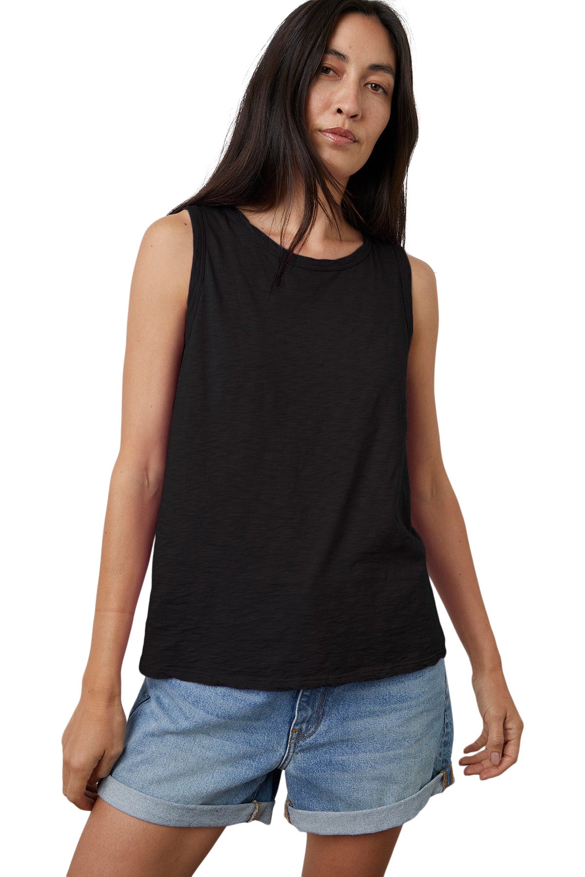 Michael Stars Johnnie Cropped Crew Neck Tank with Rib Trim