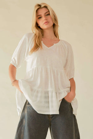 Davi & Dani Ruffled Flared Short Sleeve V Neck Blouse - SERGIO MALINI Official Site