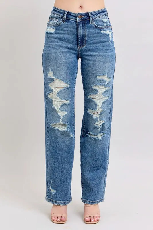 Judy Blue Full Size High Waist Heavy Destroy Straight Jeans Plus Size
