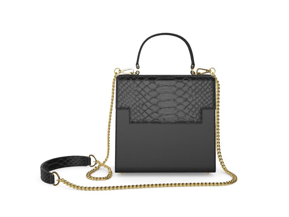 Black Vachetta and Wide Scale Python Box Bag