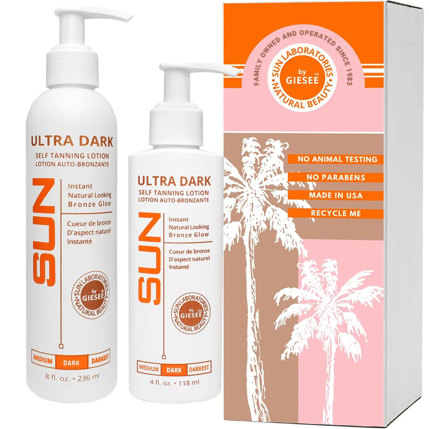Sunlabs Ultra Dark Self Tanner for Dark Skin Instant Tint- 4oz + 8oz Suntan Lotion