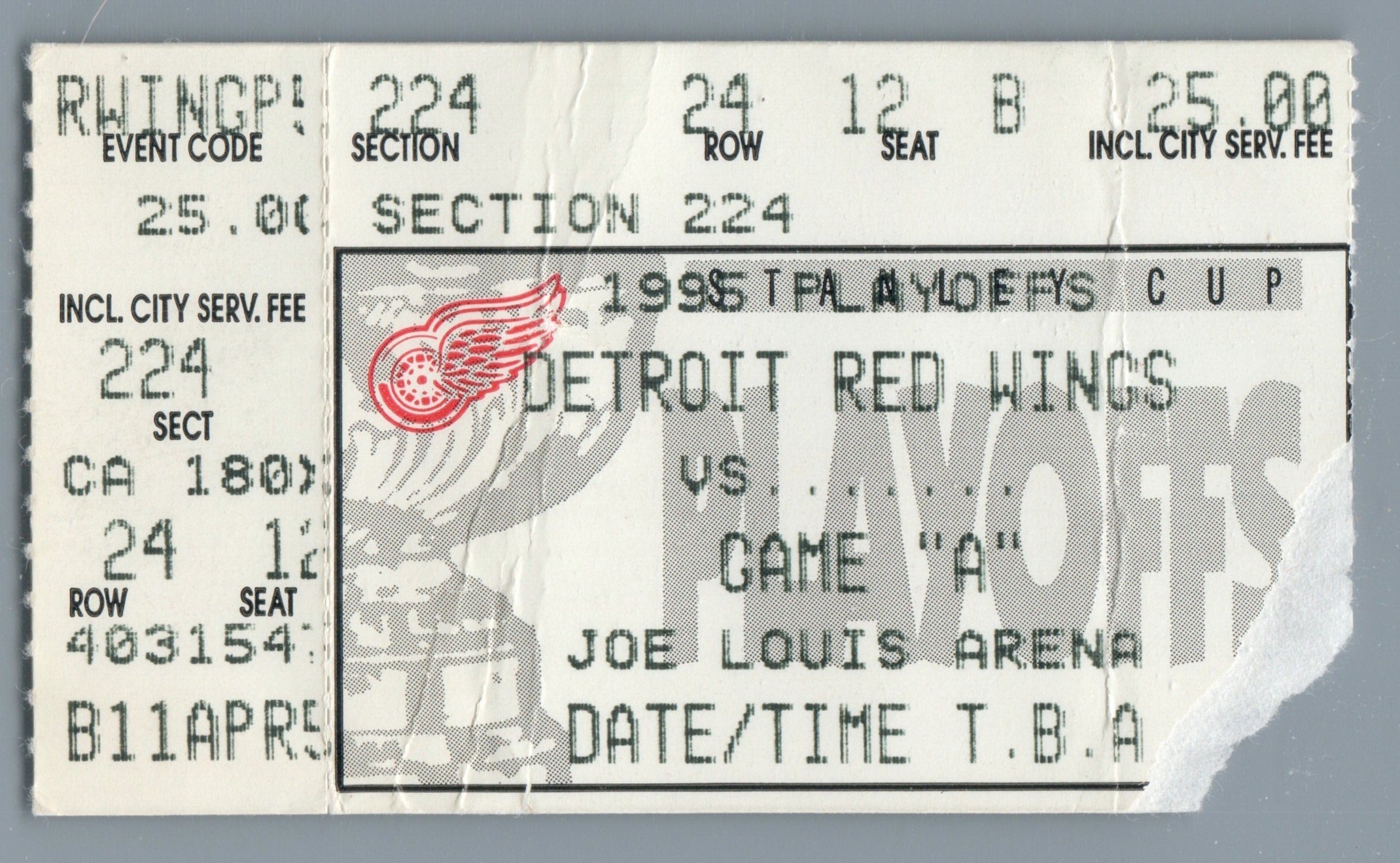 Western Conference Quarter-Finals Rd 1 Gm 1 1995 May 7, Ticket Stub Steve Yzerman Playoff Goal #28; Nicklas Lidström Post season Goal #6 Detroit Red Wings beat the Dallas Stars 4-3 Mike Vernon 1st Red Wings Post season game