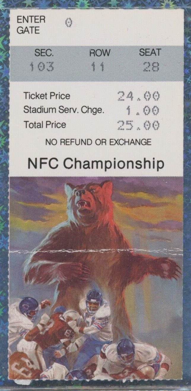 NFC Championship Game 1985 NFL Bears v LA Rams Jan 12 1986 Ticket Stub DA BEARS!