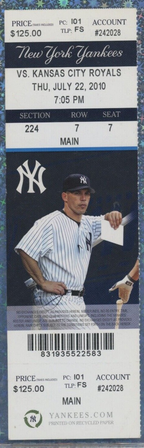 Derek Jeter Inside the Park HR Ticket Jul 22 2010 Royals @ Yankees AROD HR#599