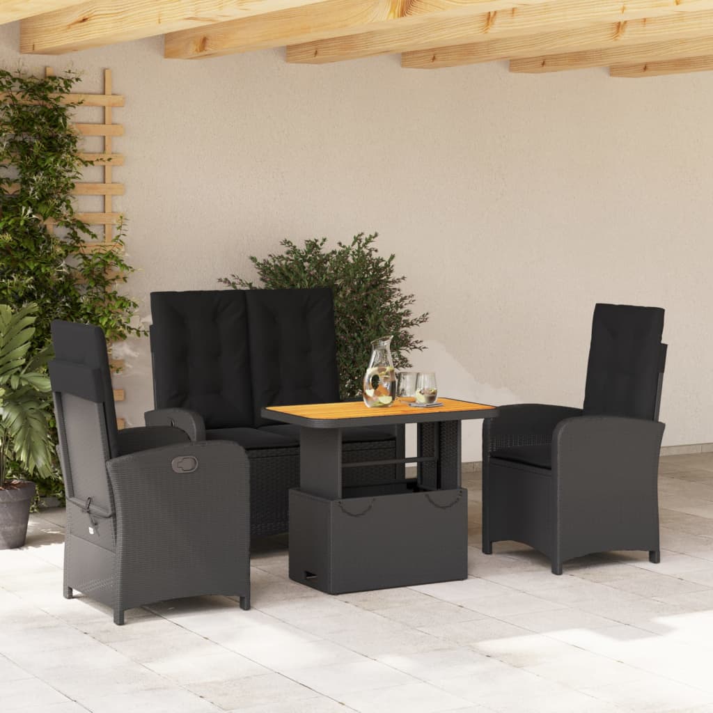 Tuinset Met Kussens Poly Rattan Zwart