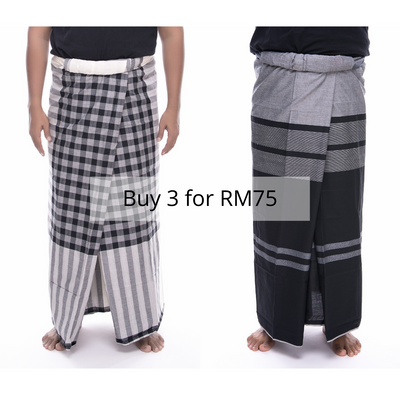 3PCS) Kain Pelikat / Sarong / Lungi in Black & White