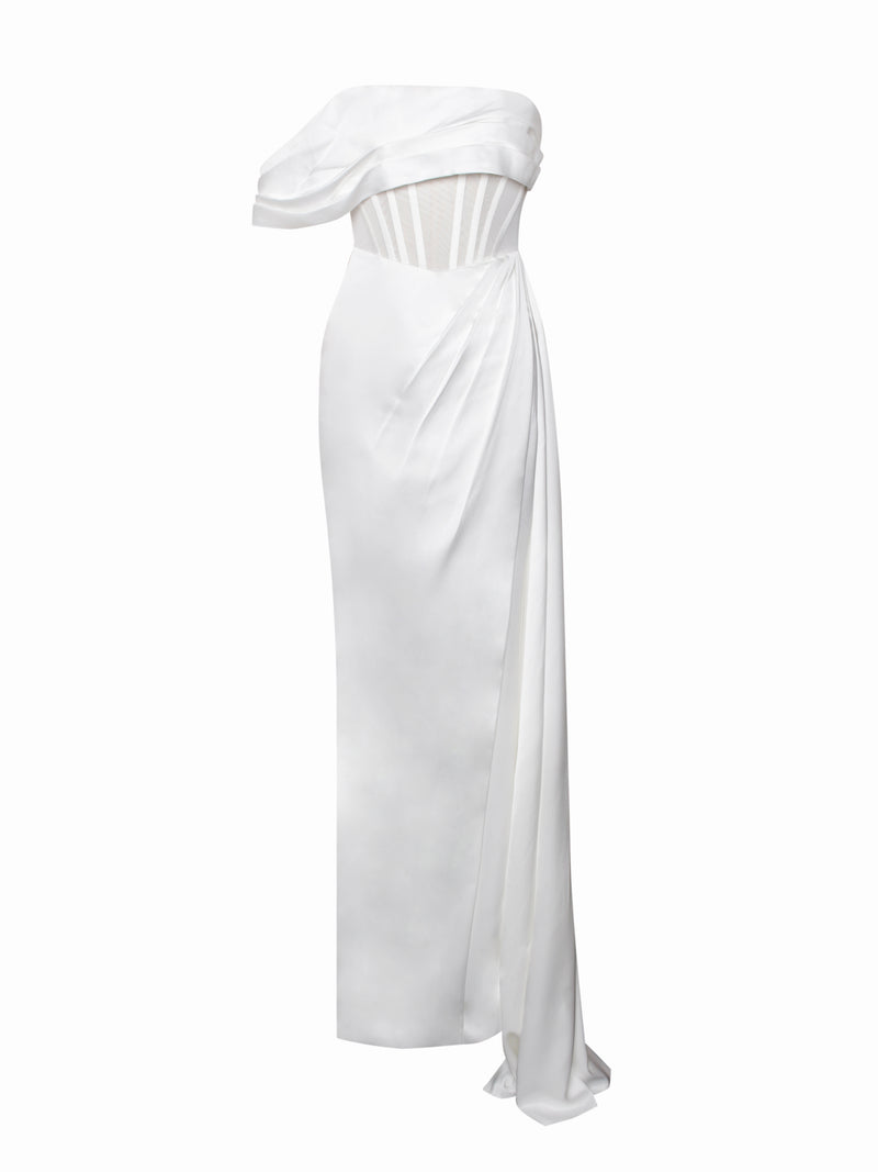 Rebeca White Satin High Slit Corset Gown – Miss Circle