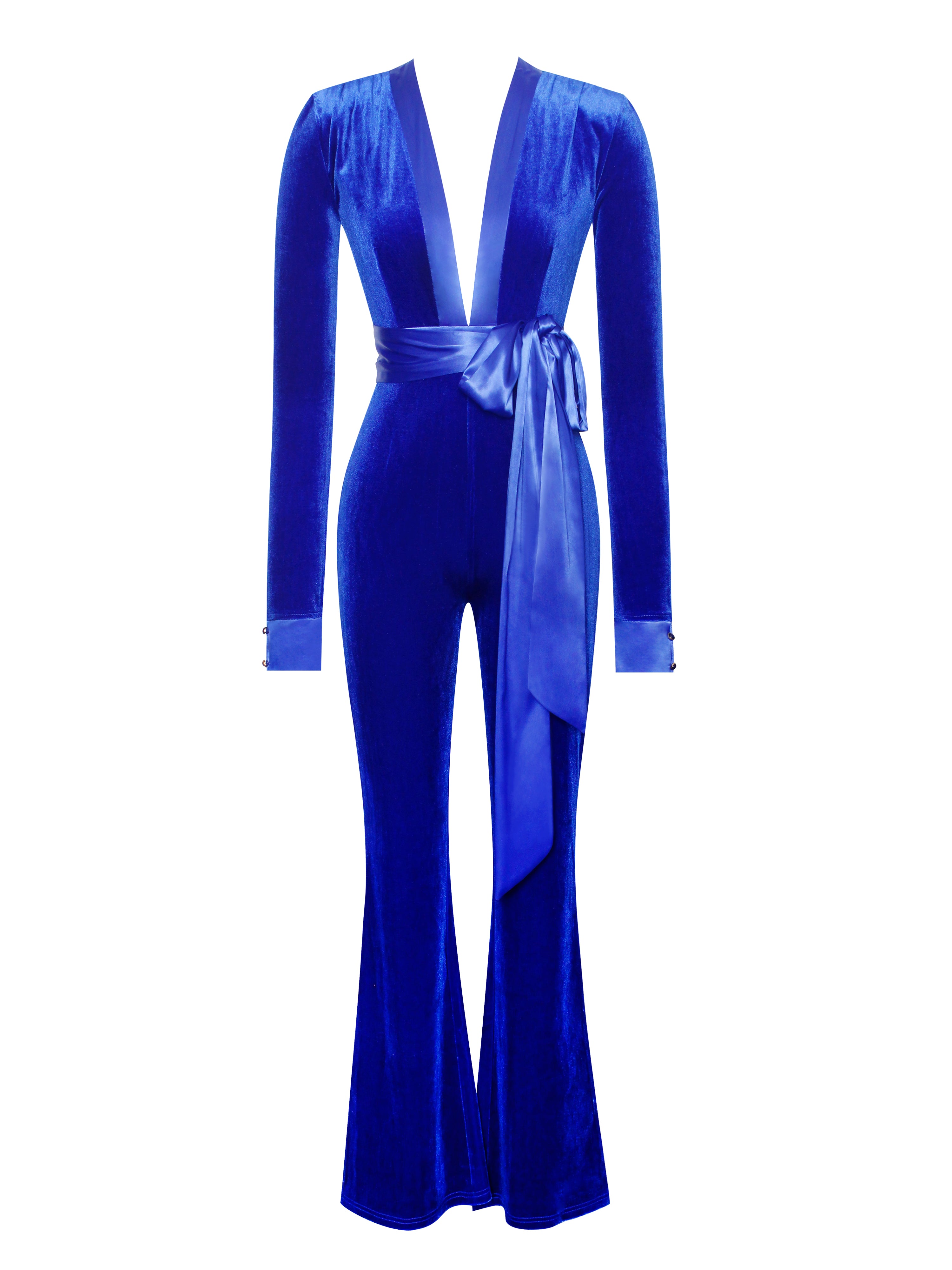 Glorious Royal Blue Long Sleeve Velvet Jumpsuit – Miss Circle