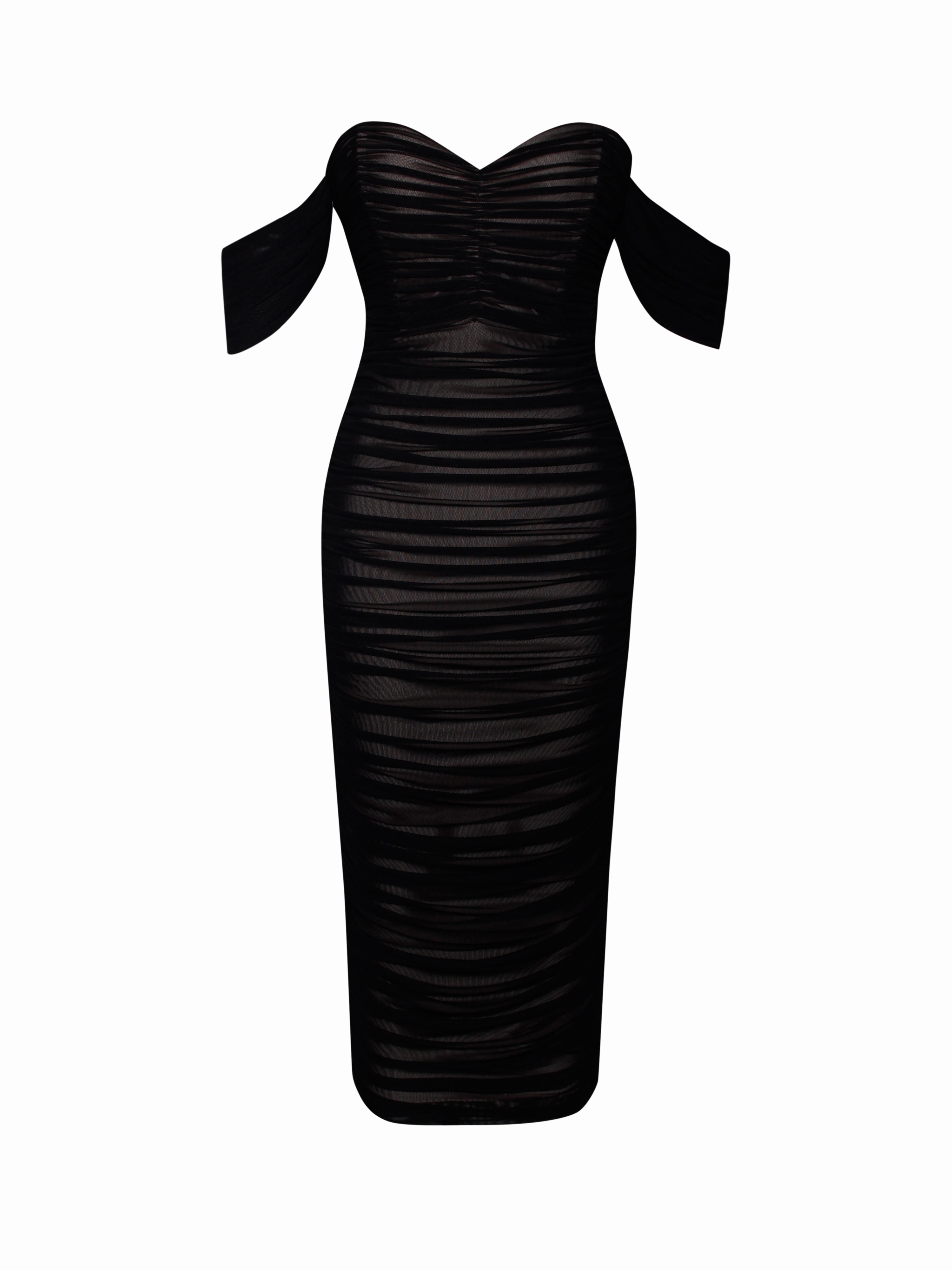 Quenby Black Off Shoulder Mesh Maxi Dress – Miss Circle