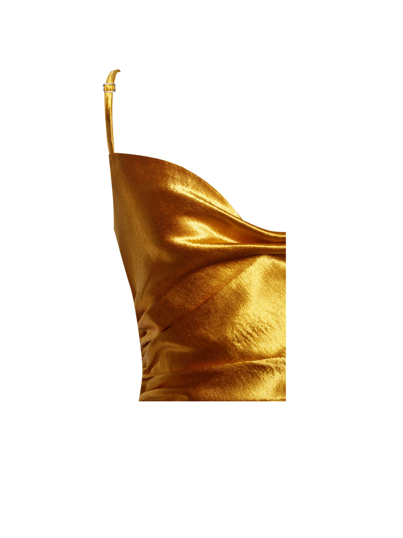 Montego Gold Satin Side Slit Dress – Miss Circle