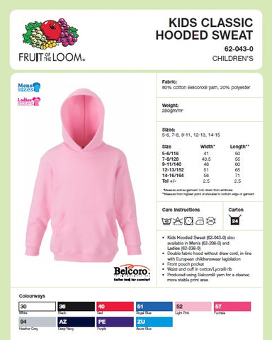 Kids Hooded Top Size Guide