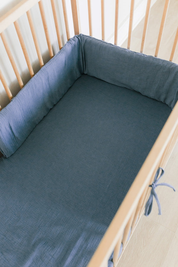 Arctic Blue Muslin Cot Bumper Cover