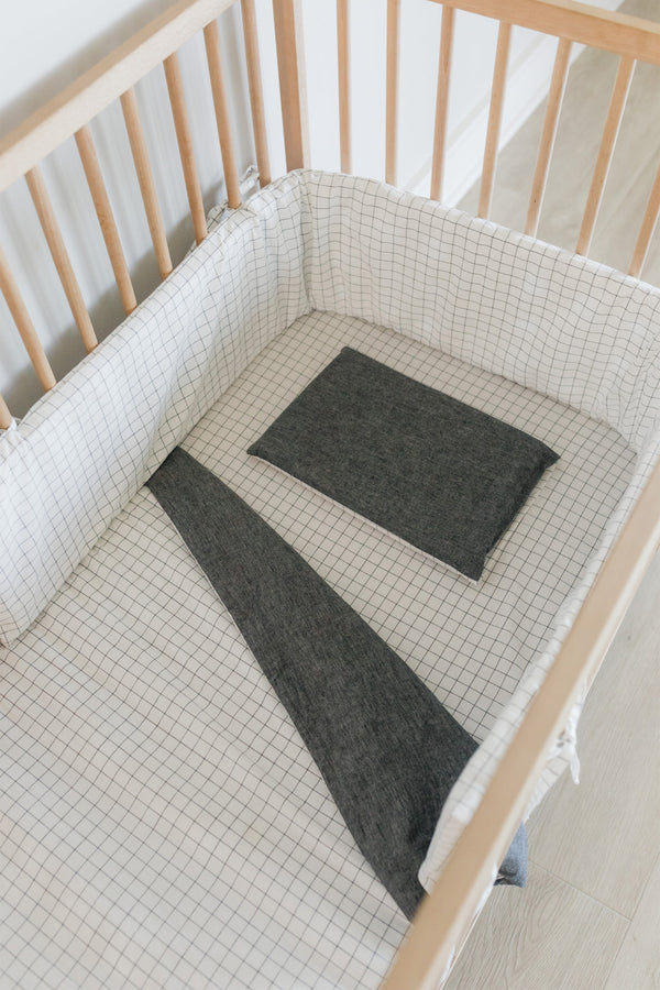 Charcoal Grid Washed Cotton Cot Duvet