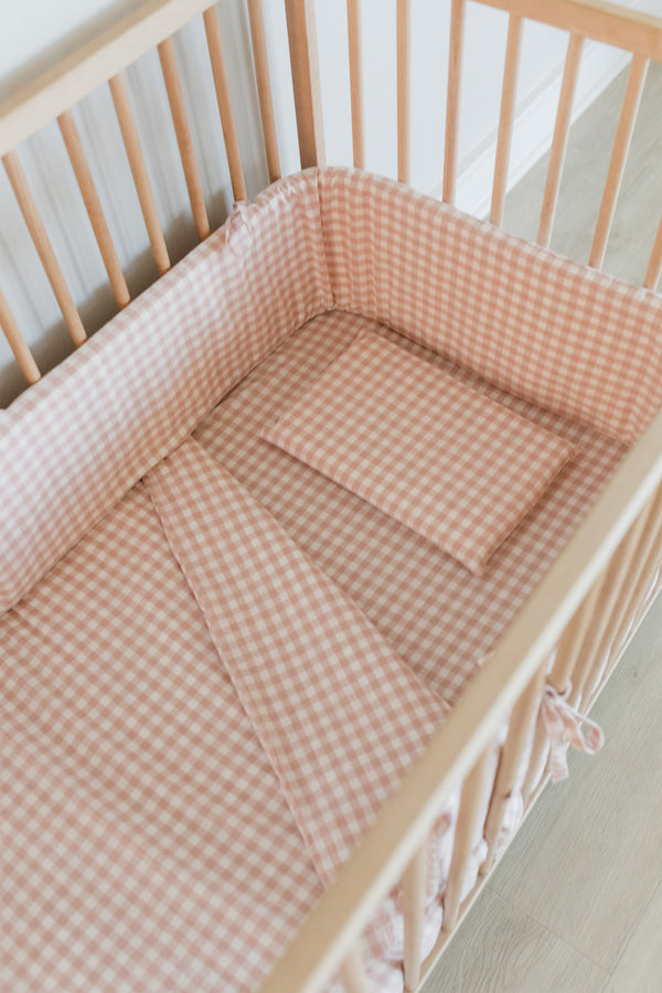 Pink Gingham Washed Cotton Cot Duvet