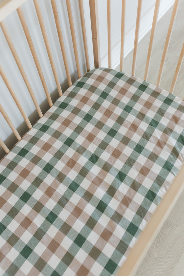 Earthy Check Washed Cotton Cot Fitted Sheet