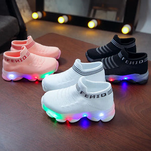 Girls and Boys Letter Mesh Led Luminous Socks Sport Run Sneakers - CnJ Deal