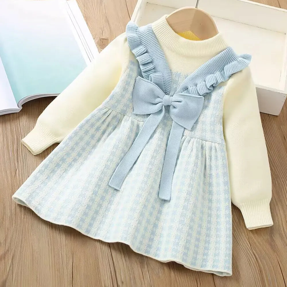 Long sleeve lotus leaf knitted wool dress