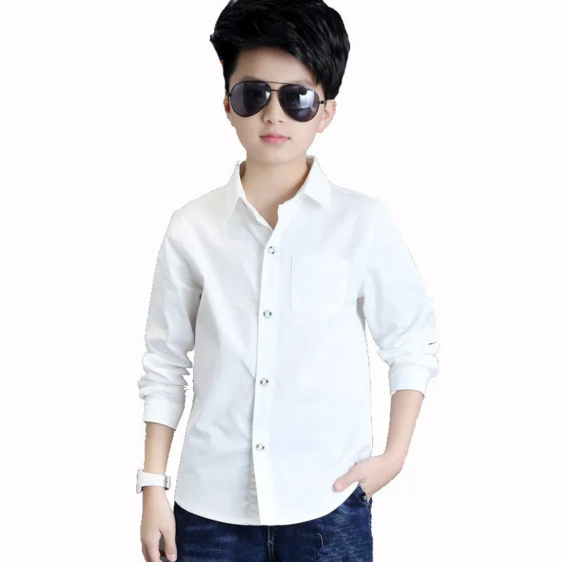 Long Sleeve  Cotton Solid White Shirt
