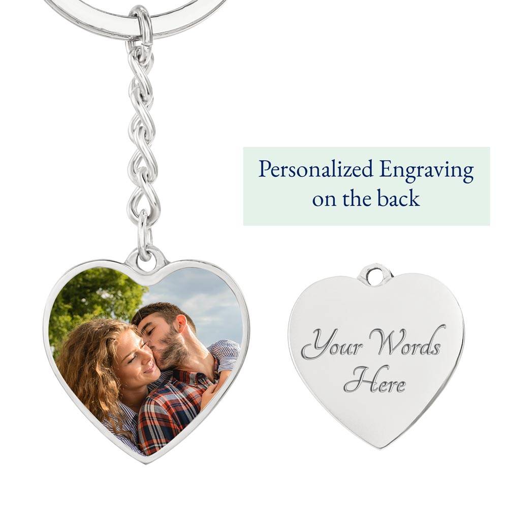 Personalized Photo Heart Keychain - Custom Heart Picture Keychain - Personalized Message Photo Keychain