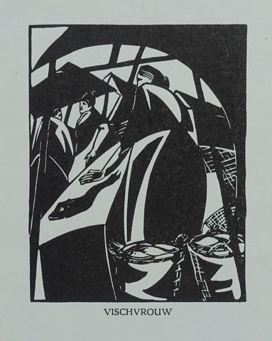 Joris Minne # VISCHVROUW # original woodblockprint , ca. 1930