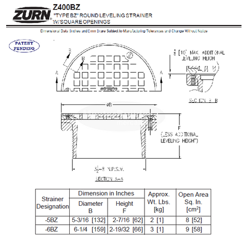 Zurn Zn400 5bz 5 Round Nickel Bronze Leveling Floor Drain