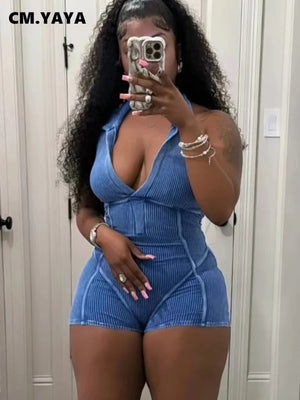 Knitted Sleeveless V-neck Short Jumpsuit - Polished 24/7