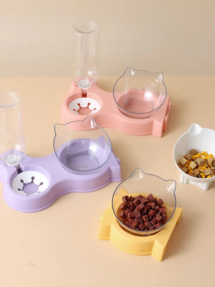 Pet Cat Food Bowl Automatic Feeder All-in-One Splice Dog