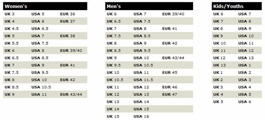 Palladium Unisex Size Chart