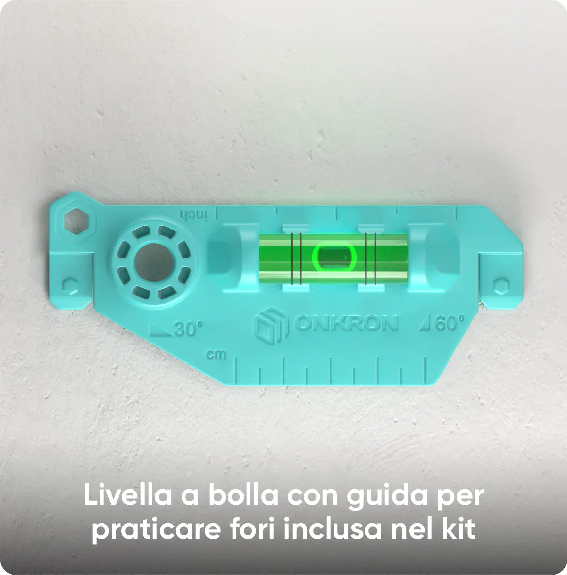 Livella a bolla con guida per praticare fori inclusa nel kit