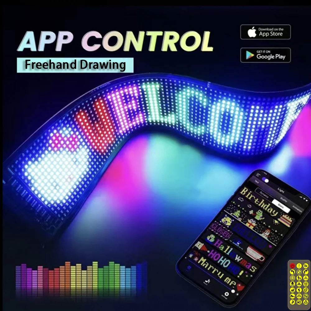 Flexible LED Sign Car window display Bluetooth App Control Led Panel LED Matrix Pixel Panel USB 5V Scrolling Bright Advertising LED Signs
