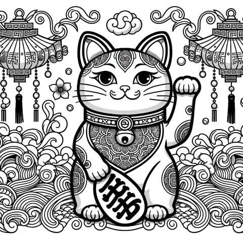 Coloriage Chats Chinois avec Lettre