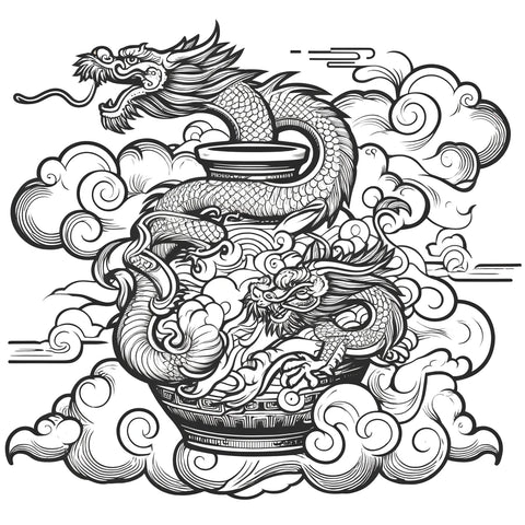 Coloriage Vase Chinois Dragon