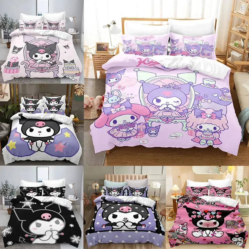 Cute Kuromi Comforter Bedding Sets Quilt Bed Cover Duvet Cover Pillow Case 2-3 Pieces Sets Kids Bedroom Decor - Confia - reusablefoodstoragebags confia