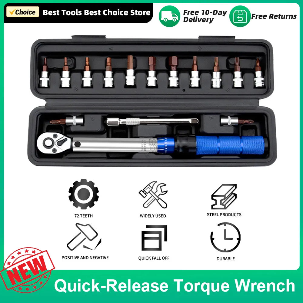 16PCS Torque Wrench High Precise Torque Preset Wrenches 2-24N.m Torque Adjustable 1/4inch Ratchet Wrench Car Repairing Tool