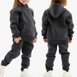 2023 Winter Children Hooded Tracksuits Suits 0-6Y Toddler Boys Girls Clothing Suit Solid Plush Sweater and Sports Pants Set - SwagDreamz