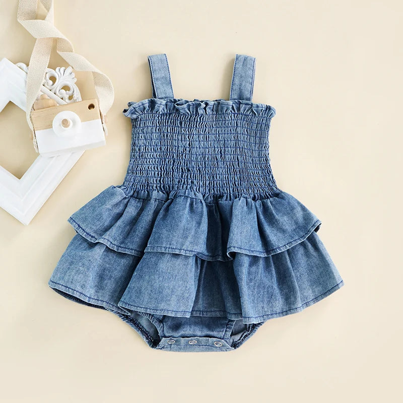 Denim Cotton Ruffle Romper