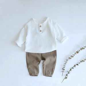 Organic Cotton Muslin Long Sleeve T-shirt and Pant Set - Peachy Bloomers