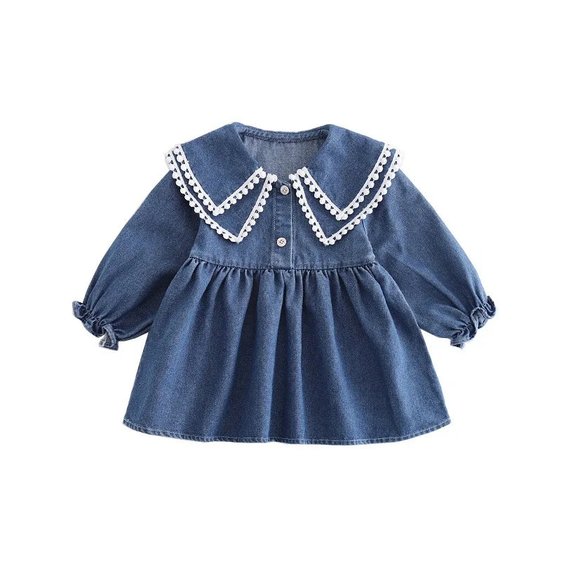 Denim Lace Ruched Dress