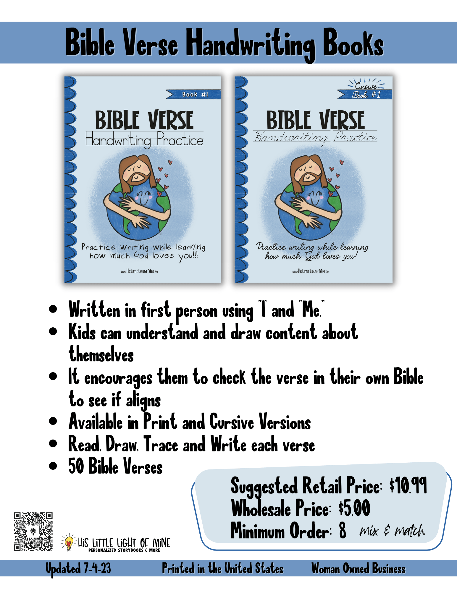 Bible Verse Handwriting Books-Print and Cursive Self Published with Amazon KDP: Wholesale (8)