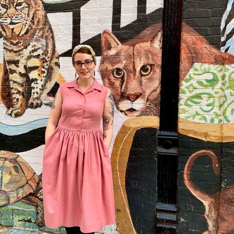 Pink sleeveless shirt dress