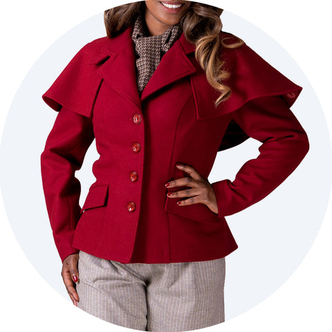 Short burgundy red jacket with capelet