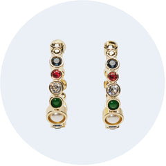 Gold and jewelled hooped earrings