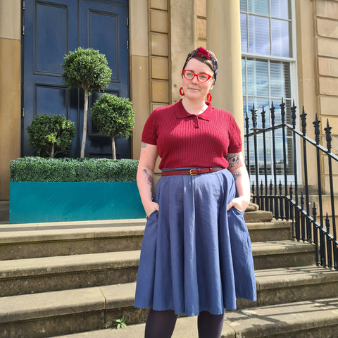 Vintage style everyday outfit; Shipmate Knit Tee and Notting Hill skirt