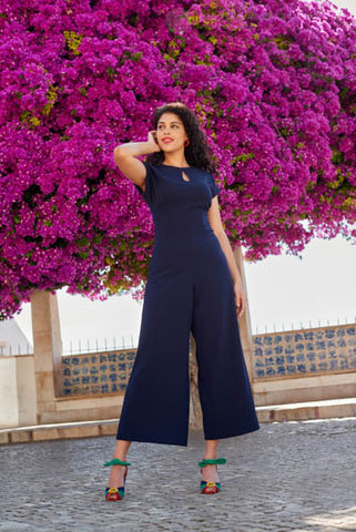 1940s vintage inspired jumpsuit in navy