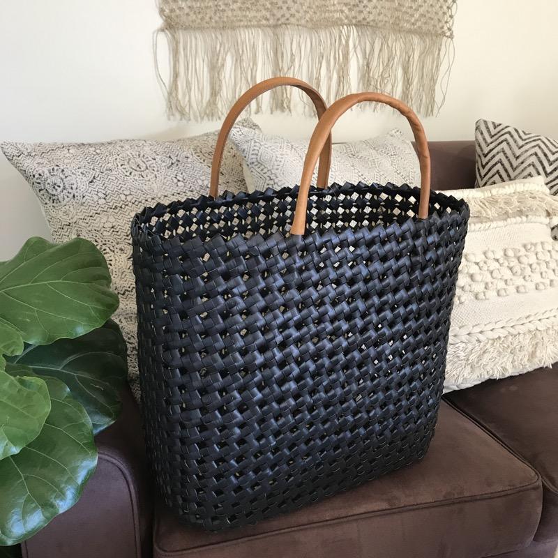 woven tote bags with leather handles