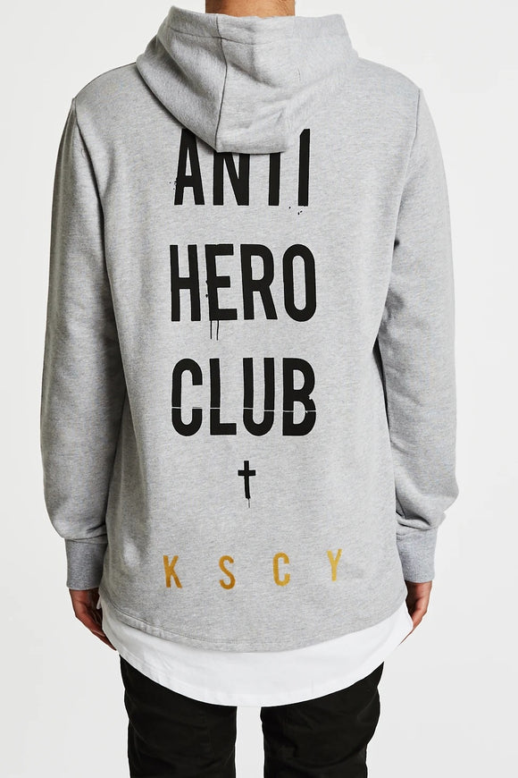 Kiss Chacey MENS ANTI HERO CLUB LAYERED BASEBALL HOODED SWEATSHIRT - GREY  MARLE | Elwood 101