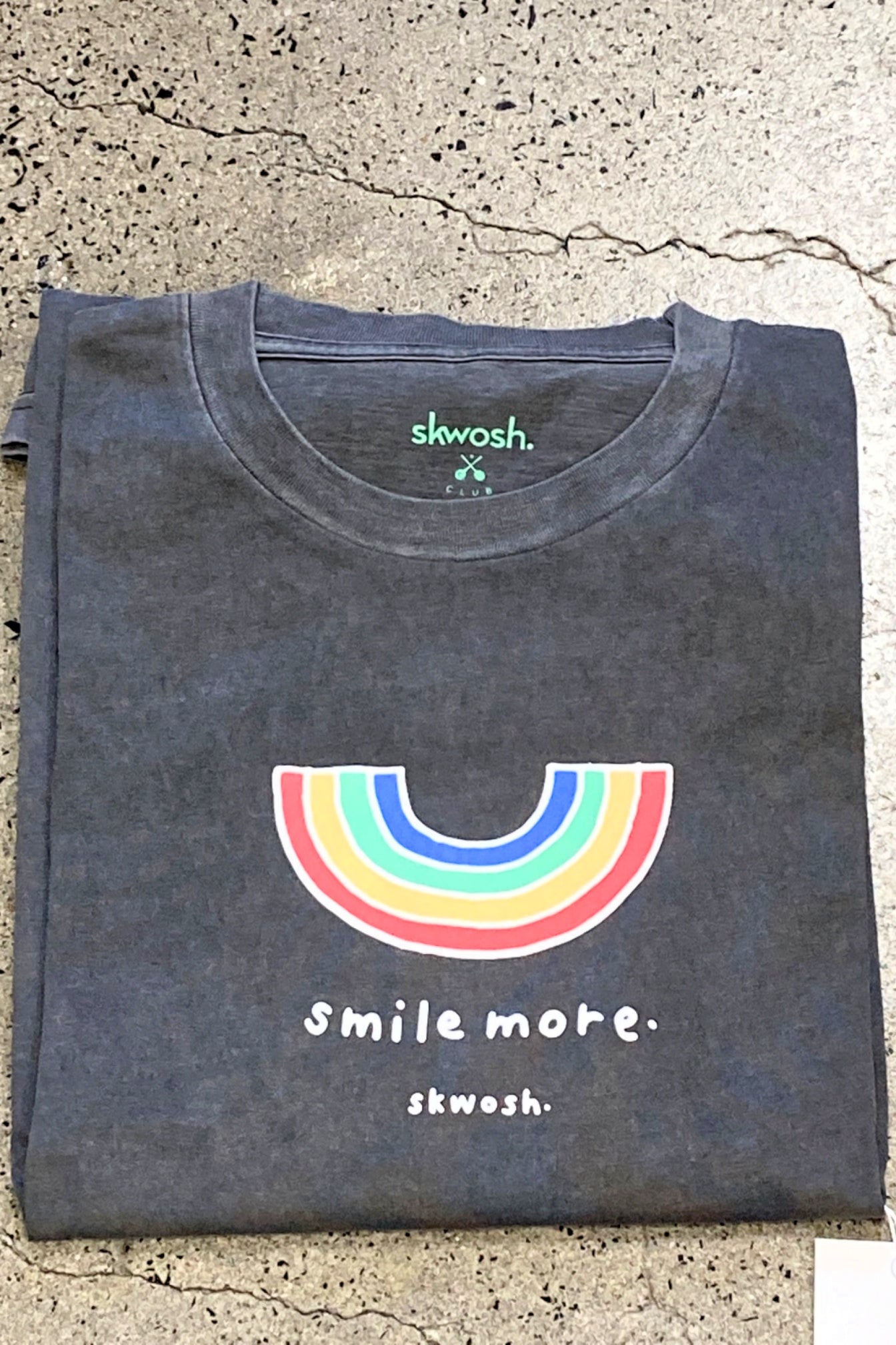 SKWOSH Mens Smile More Tee - Washed Black | Elwood 101