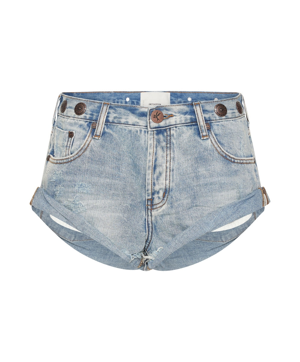 ONE TEASPOON Womens Hendrixe Studded Bandits Low Waist Denim Shorts ...