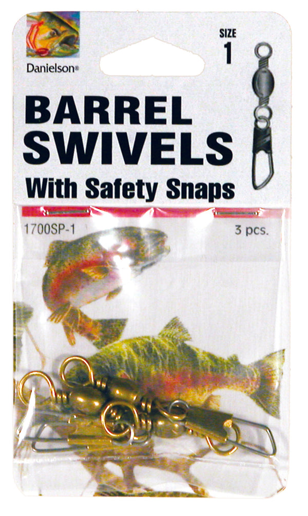 Danielson Solid Brass Barrel Swivels w/ Safety Snaps Fishing Terminal Tackle,  #14, 7-pack 