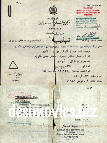 Tehzeeb (1971) Censor Certificate
